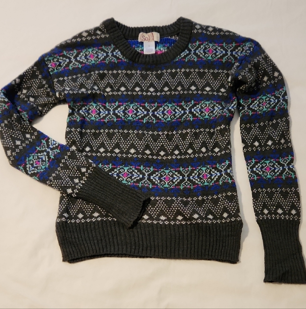 SO Charcoal Patterned Crew Neck Sweater
